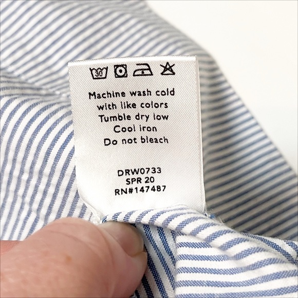 Draper James NWT Seersucker Ruffle Shirt Dress 12 blue white classic shift - Picture 9 of 12
